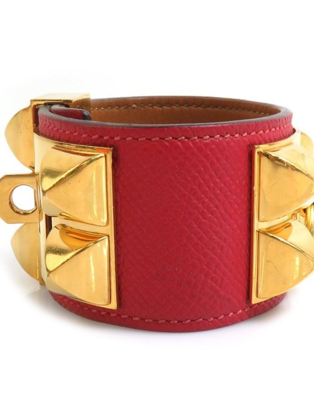 HERMES Collier de Chien Bracelet Bangle Red/Gold Leather/Metal - Picture 4 of 10
